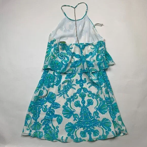 Lilly Pulitzer Womens Whistler Dress Blue White Size 10 Ruffle Silk Polyester - Picture 2 of 10